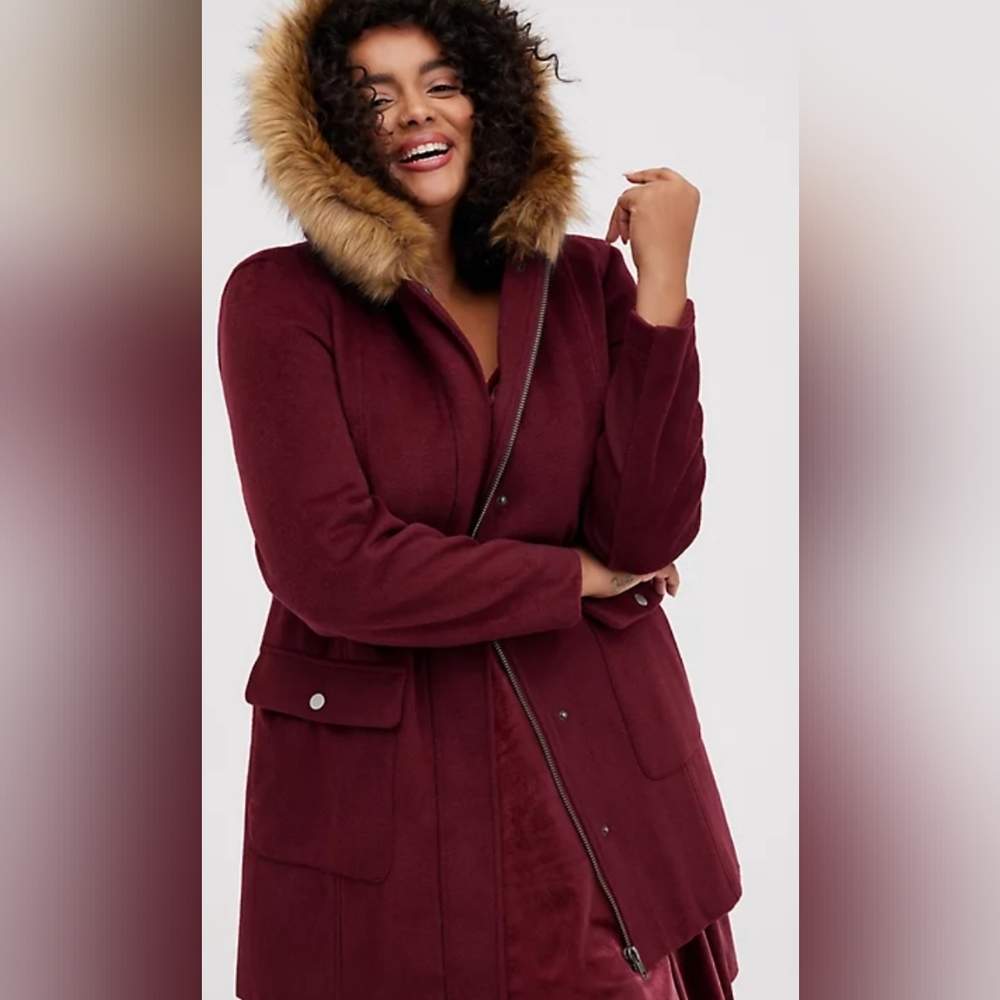 Torrid wool faux fur collar zip coat